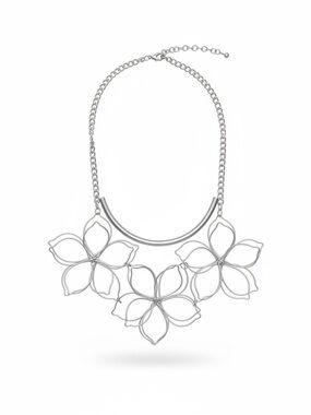Vintage Silver Floral Petal Necklace - Women Jewelry